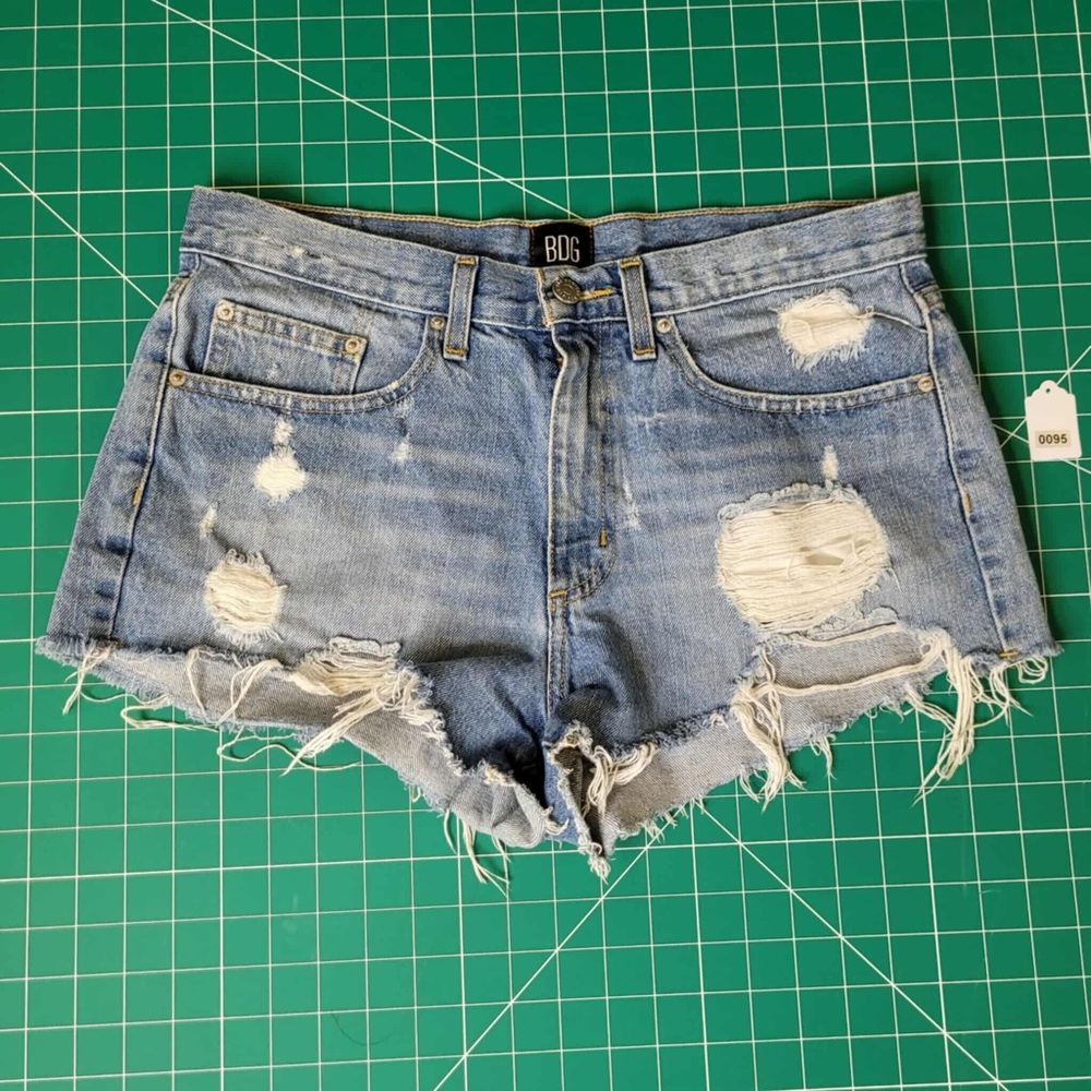 BDG Blue Distressed Jean Shorts Raw Hem
